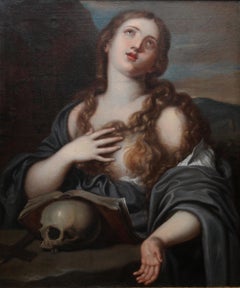 Mary Magdalene with Book and Skull - Old Master Italian religious oil portrait