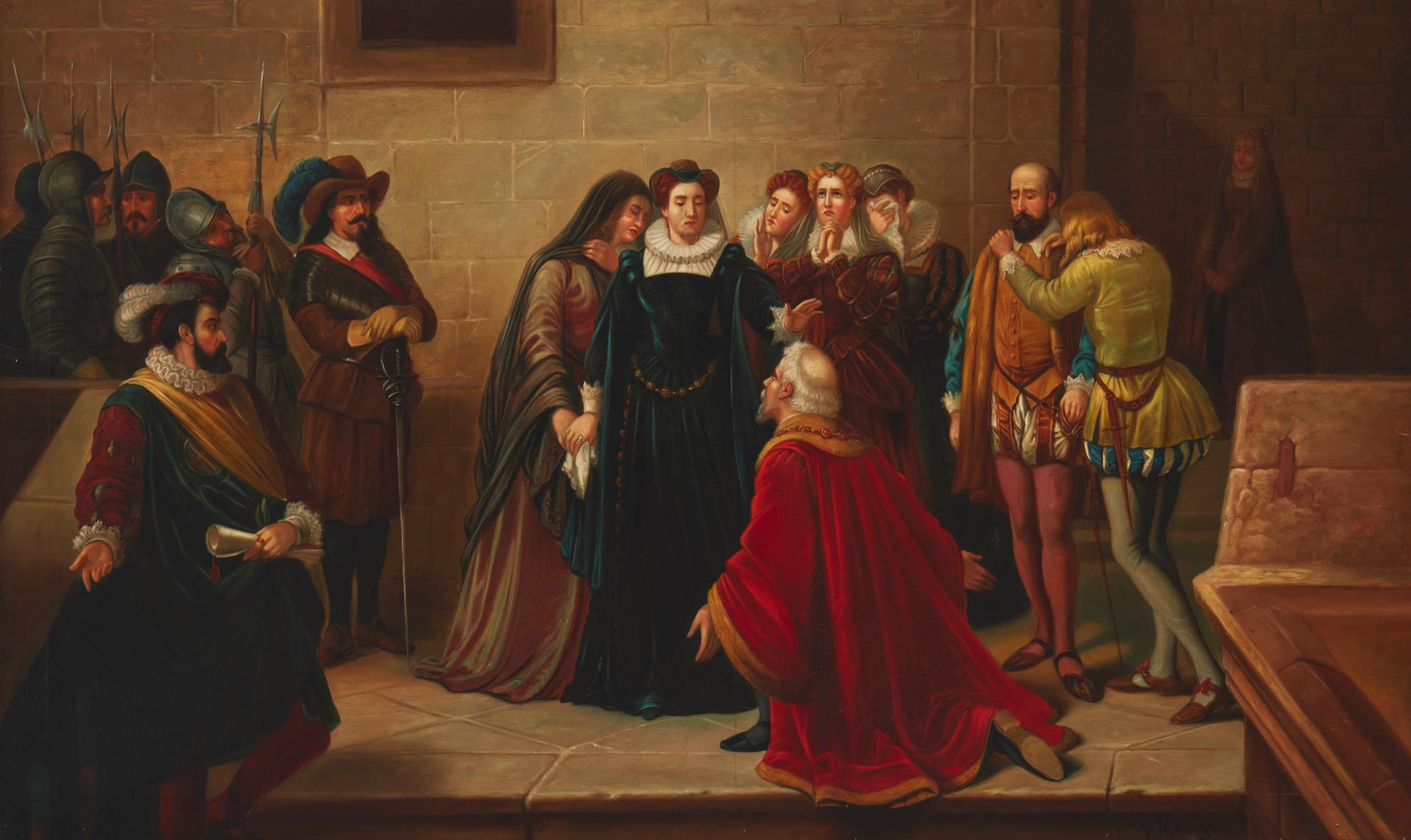 Mary, Queen Of Scots Receiving The Warrant For Her Execution signed Gaspar Masca - Painting by Unknown