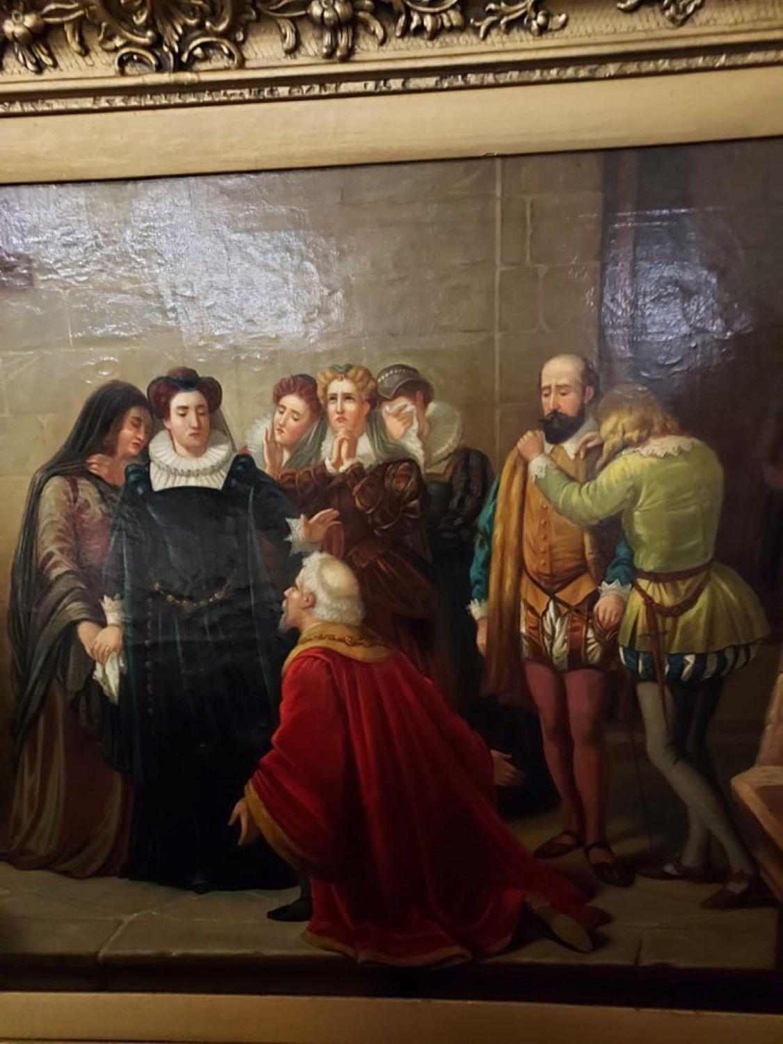 Mary, Queen Of Scots Receiving The Warrant For Her Execution signed Gaspar Masca - Brown Interior Painting by Unknown