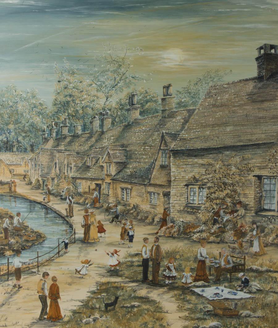 Mary Reed - Signed & Framed 20th Century Acrylic, Bibury Village - Painting by Unknown