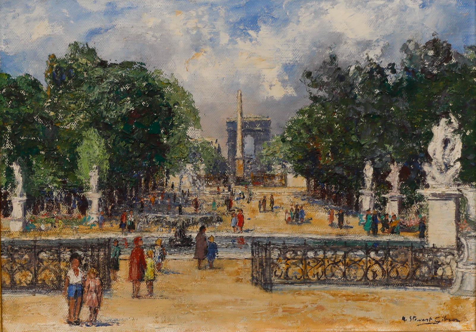 Mary Stewart Gibson - Framed 20th Century Oil, The Garden of the Tuileries - Painting by Unknown