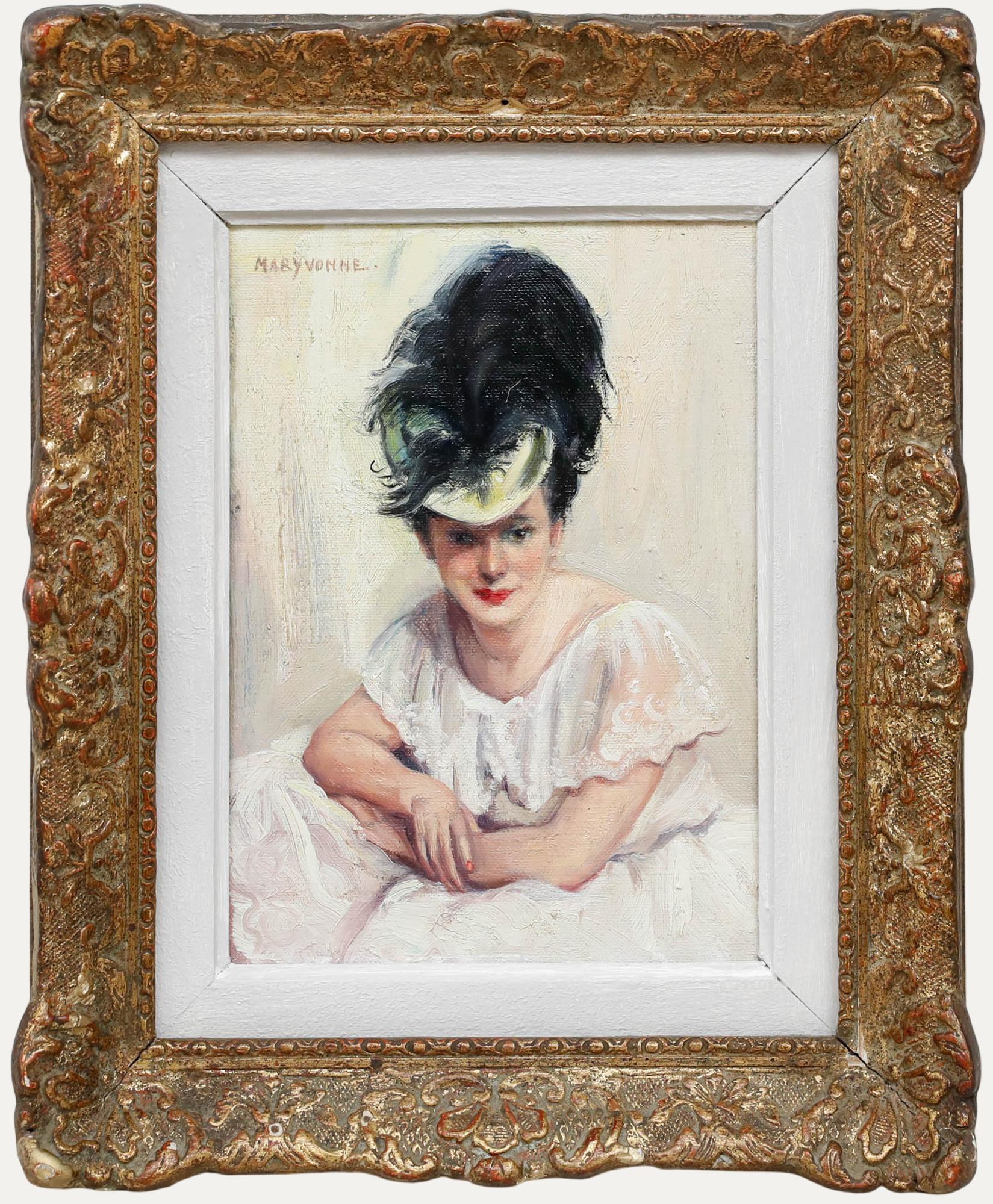 Unknown Portrait Painting – Maryvonne van de Velde (1896-1954) - Öl, Portrait d'Elegante au Chapeau