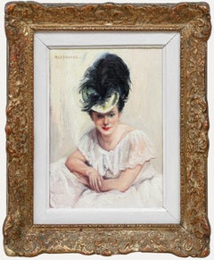 Antique Maryvonne van de Velde (1896-1954) - Oil, Portrait d'Elegante au Chapeau