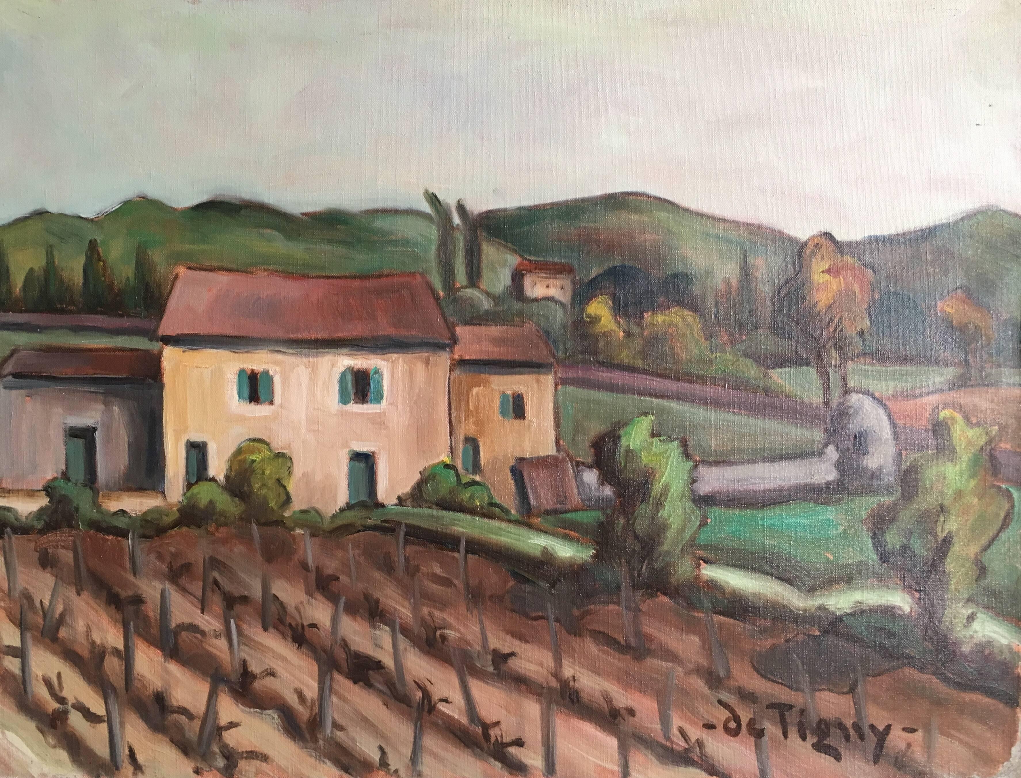 Peinture à l'huile de vigne française Mas Pres Eypalieres, Provence