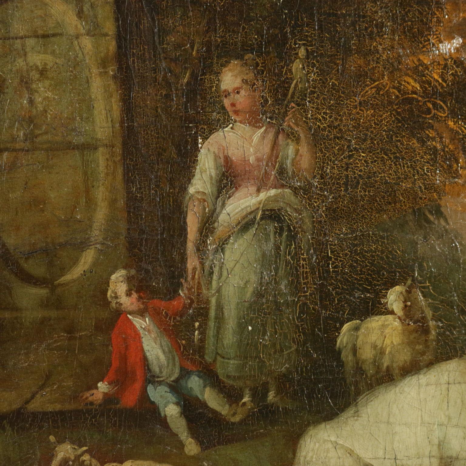 Peintures assorties sur cuir 18ème siècle, Scène de Gallant et Scène bucolique  4