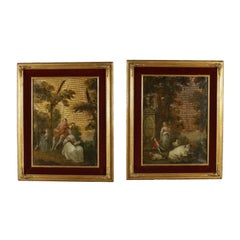 Peintures assorties sur cuir 18ème siècle, Scène de Gallant et Scène bucolique 