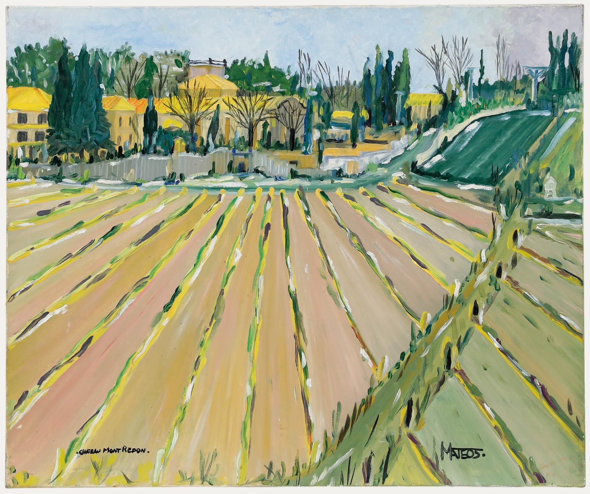 Unknown Landscape Painting – Mateos - 20. Jahrhundert Öl, Schloss Mont Redon