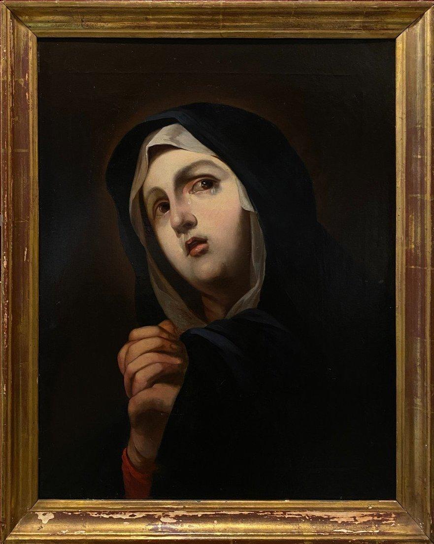 Unknown Portrait Painting - Mater dolorosa, Neapolitan school of the XVII century, oil on canvas
