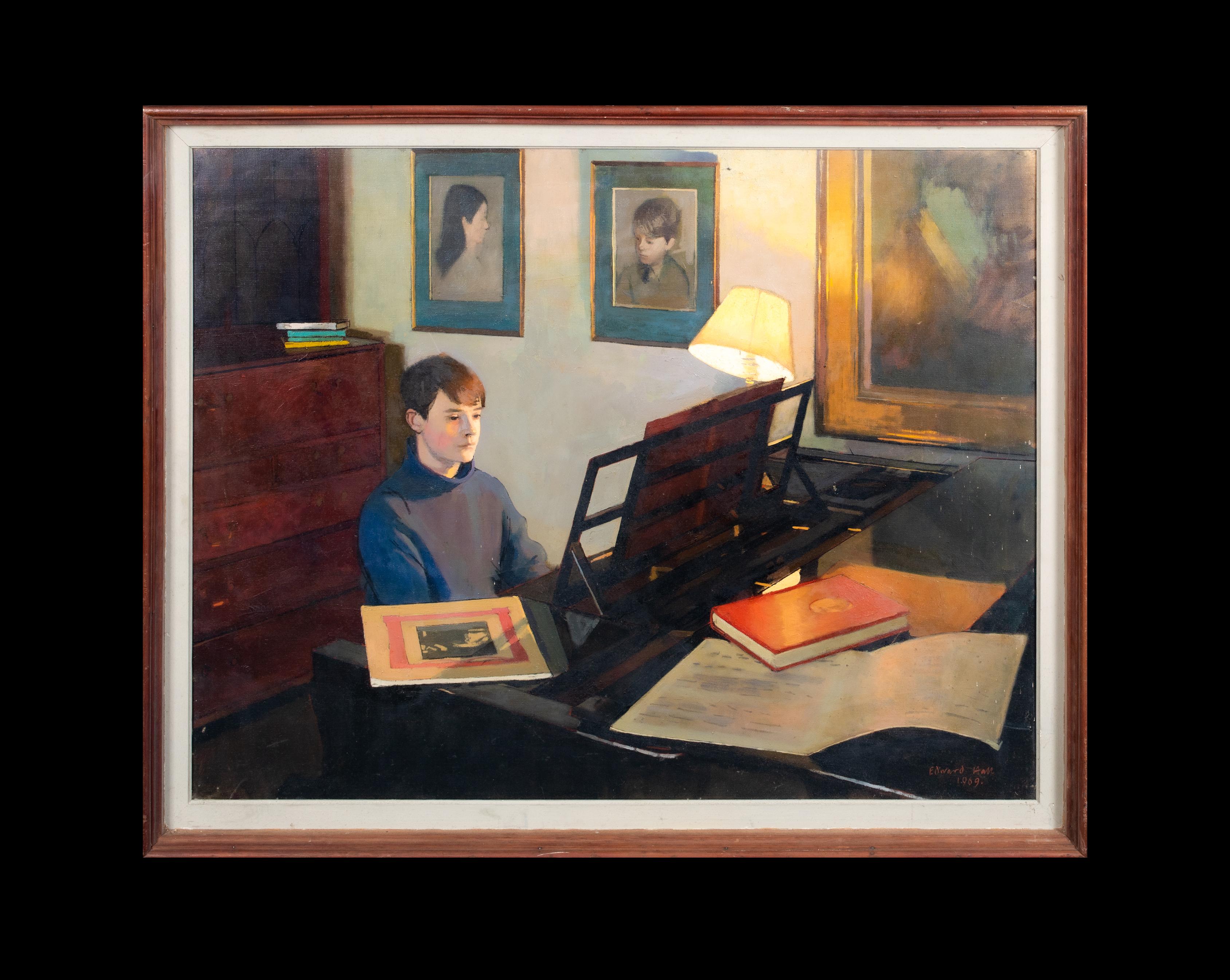 Matthew At The Piano, dated 1969  by EDWARD HALL (1922-1991) - Painting by Unknown