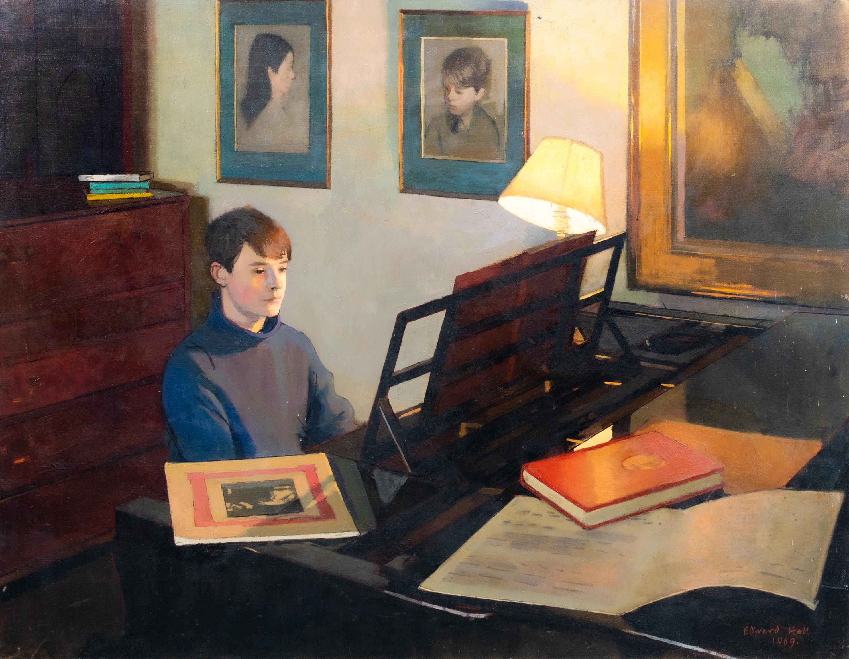 Matthew At The Piano, dated 1969

by EDWARD HALL (1922-1991)

Large 20th century portrait of Matthew at the piano, oil on canvas by Edward Hall. Good quality and condition interior scene of Matthew playing the piano in the evening illuminated by the
