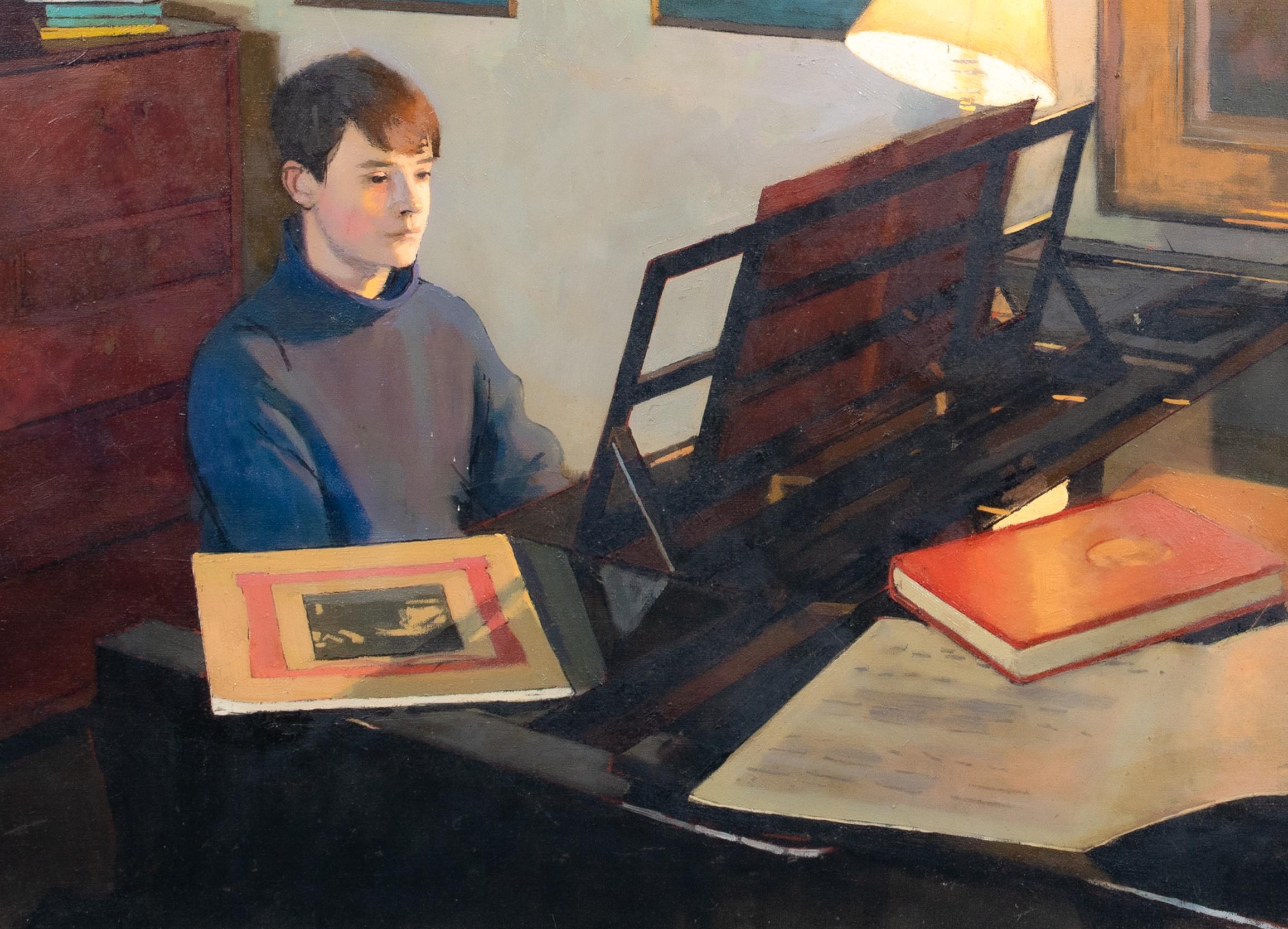 Matthew At The Piano, dated 1969  by EDWARD HALL (1922-1991) For Sale 2