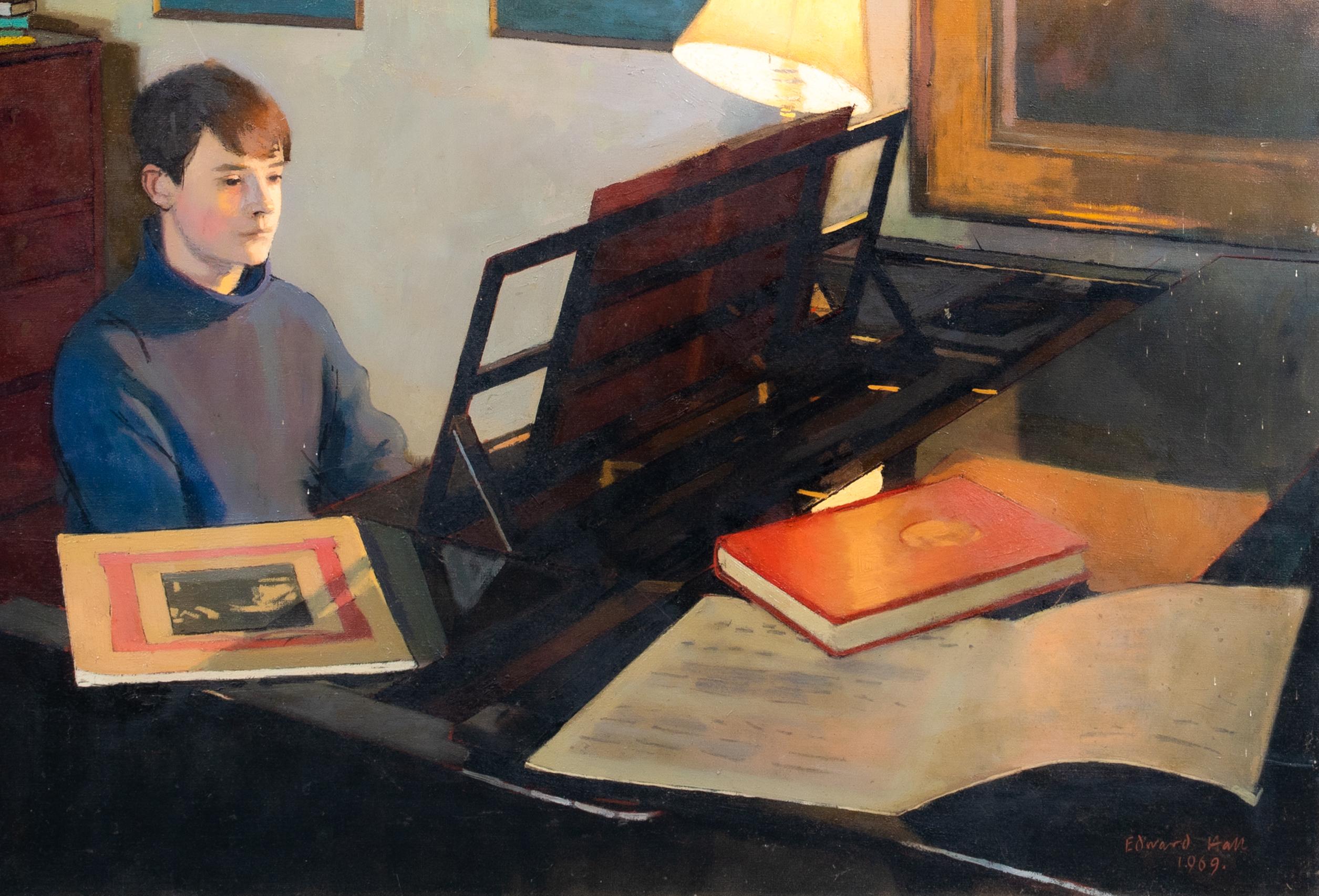 Matthew At The Piano, dated 1969  by EDWARD HALL (1922-1991) For Sale 3