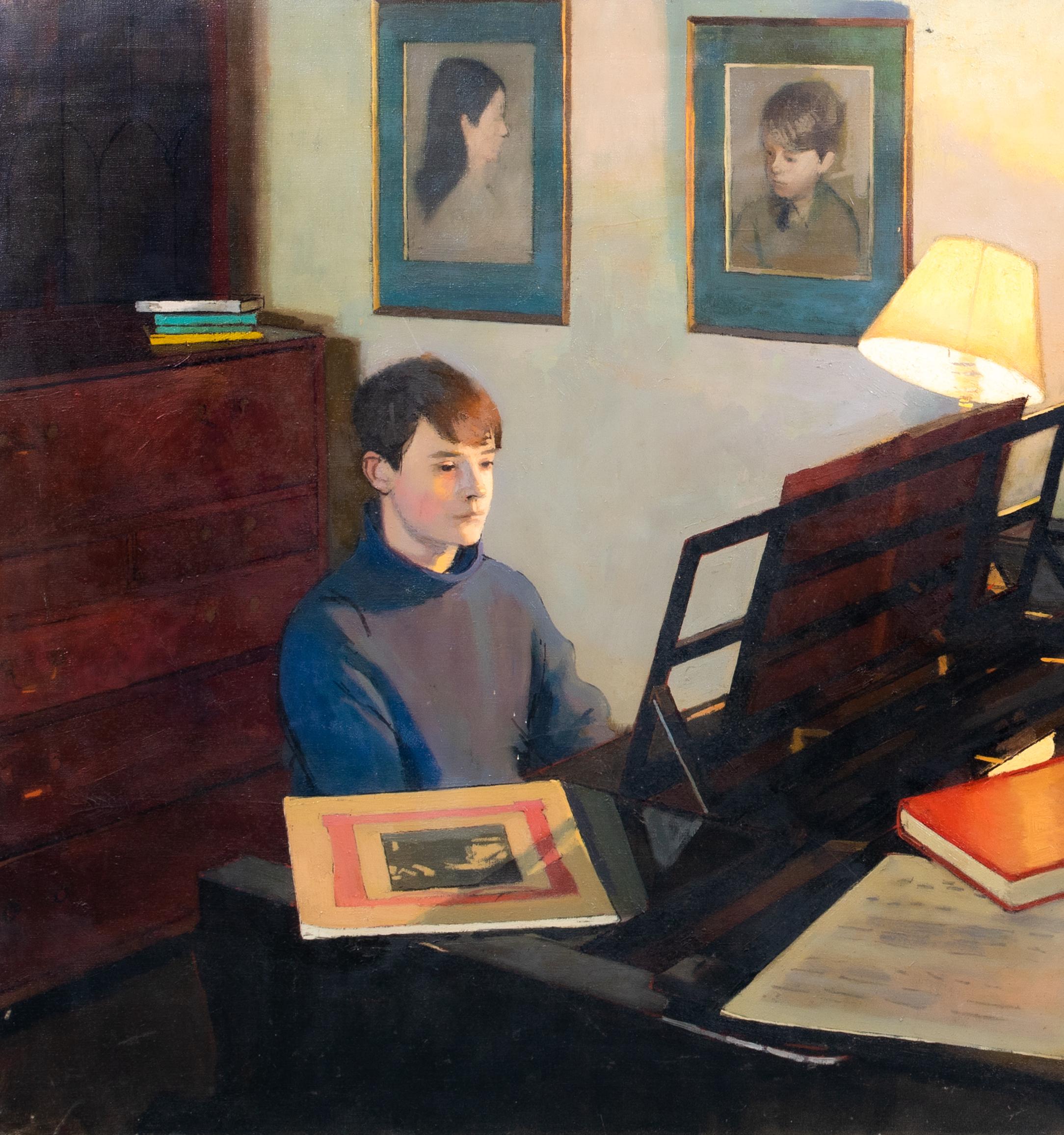 Matthew At The Piano, dated 1969  by EDWARD HALL (1922-1991) For Sale 4