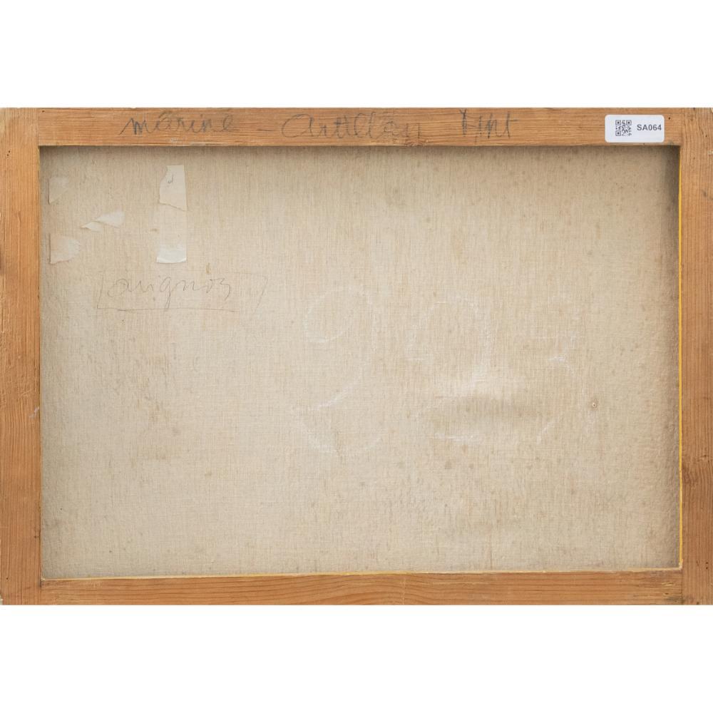 Maurice Antillan - 20. Jahrhundert Öl, Felsenbucht mit Booten (Grau), Figurative Painting, von Unknown