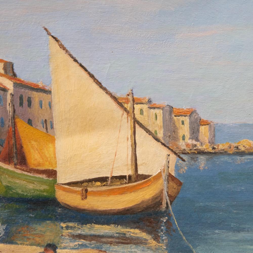 Maurice Antillan - 20th Century Oil, Rocky Cove with Boats For Sale 1