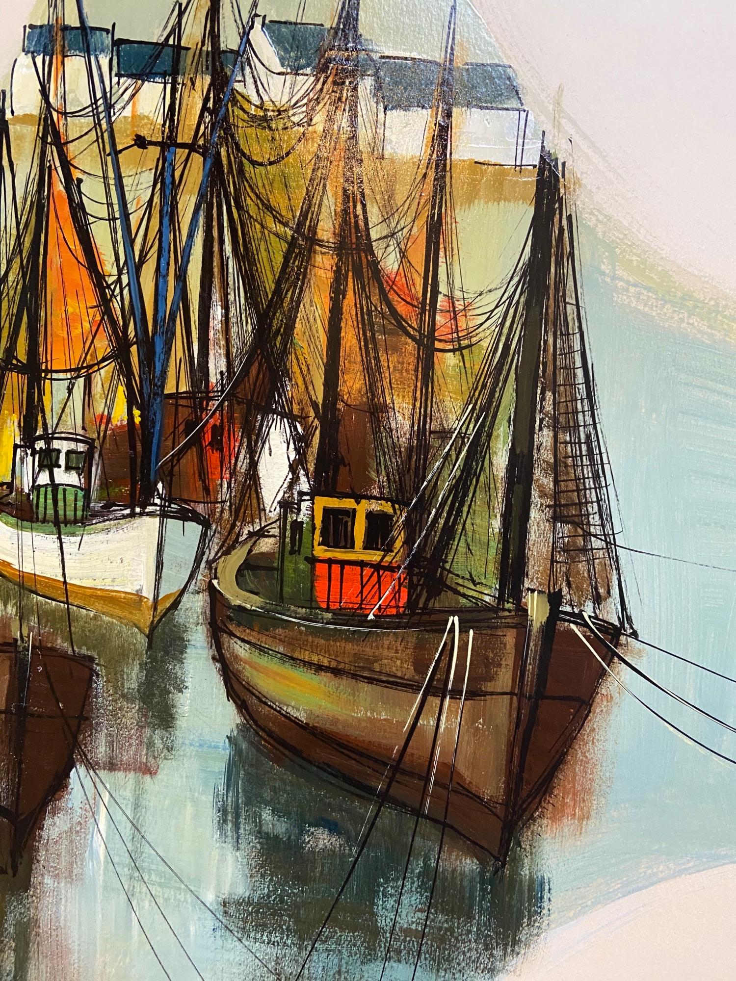 „Harbor Exit“ von Maurice Lematre (Grau), Landscape Painting, von Unknown