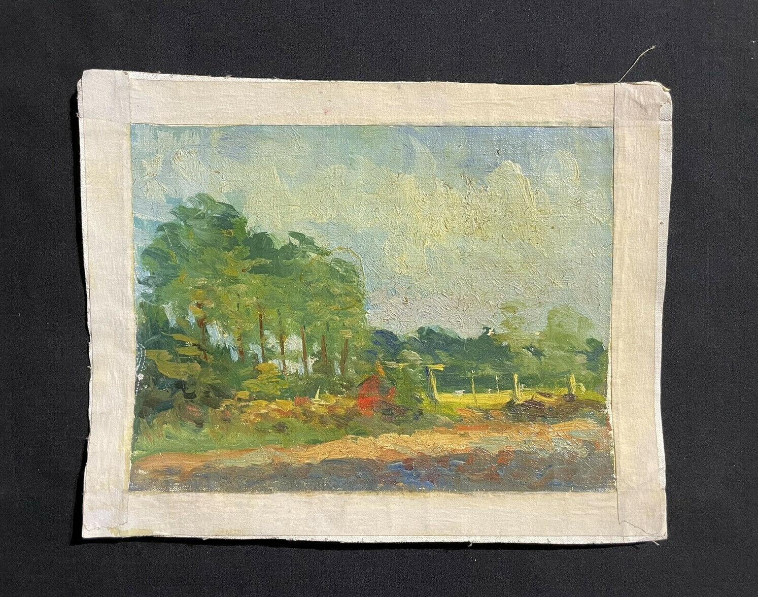 Maurice Mazeilie Huile impressionniste française - Champ boisé à la lumière dorée - Painting de Unknown
