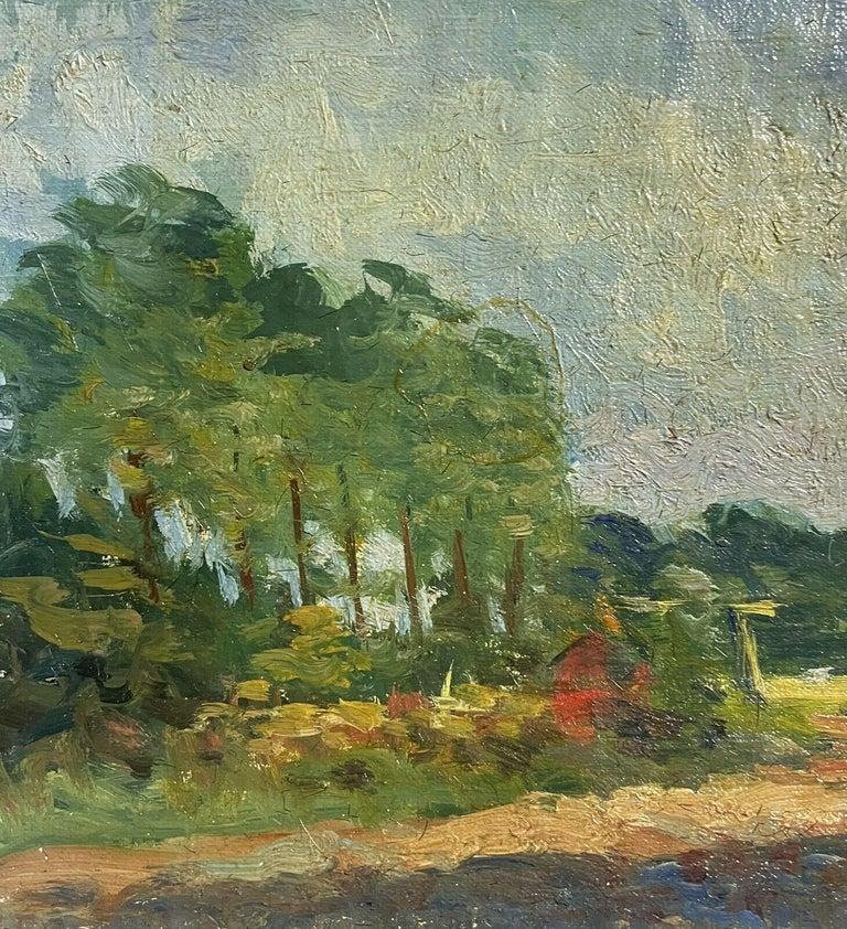 Maurice Mazeilie Huile impressionniste française - Champ boisé à la lumière dorée - Marron Landscape Painting par Unknown