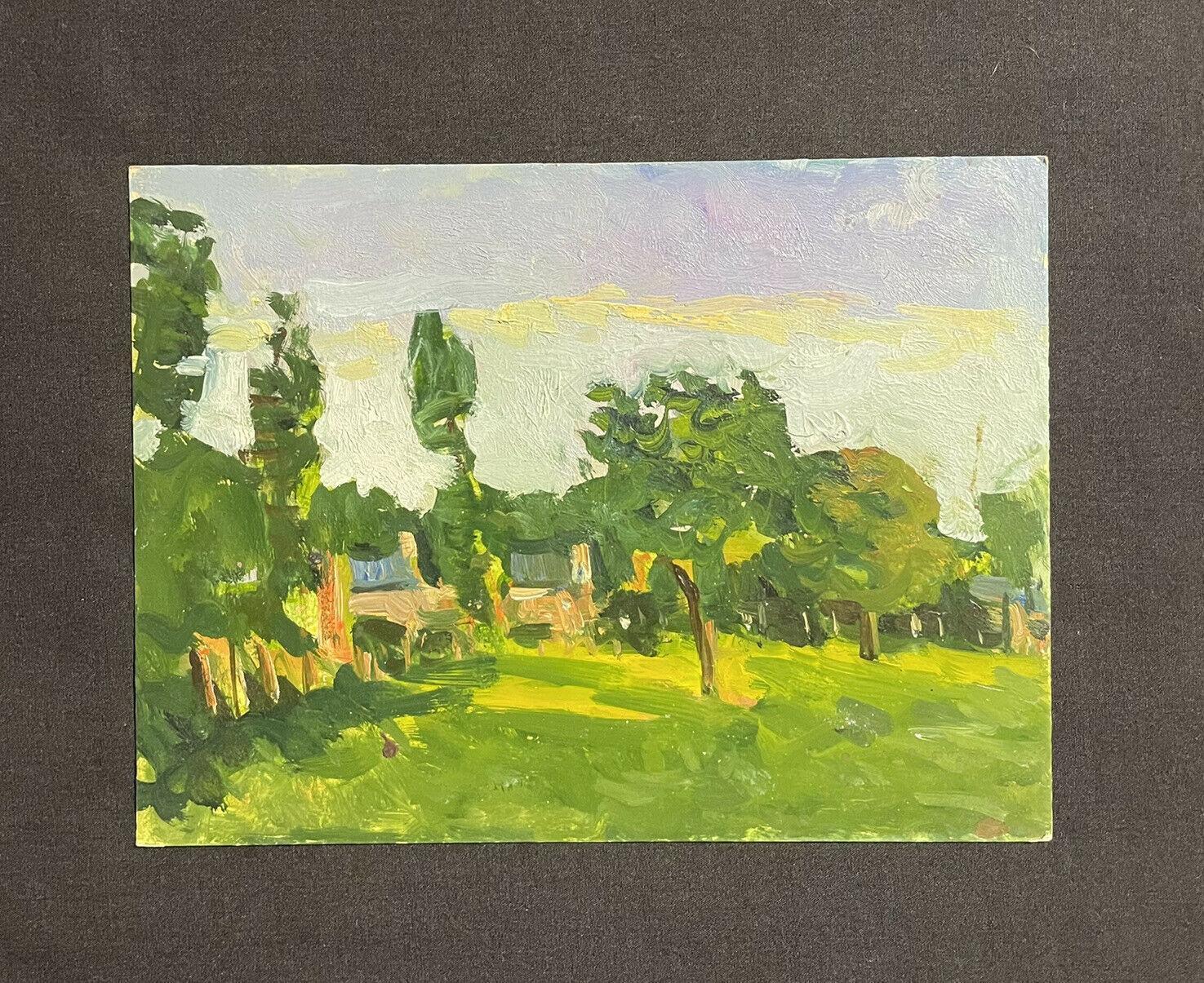 Maurice Mazeilie, huile impressionniste française, pâturages d'été brumeux et verts - Painting de Unknown