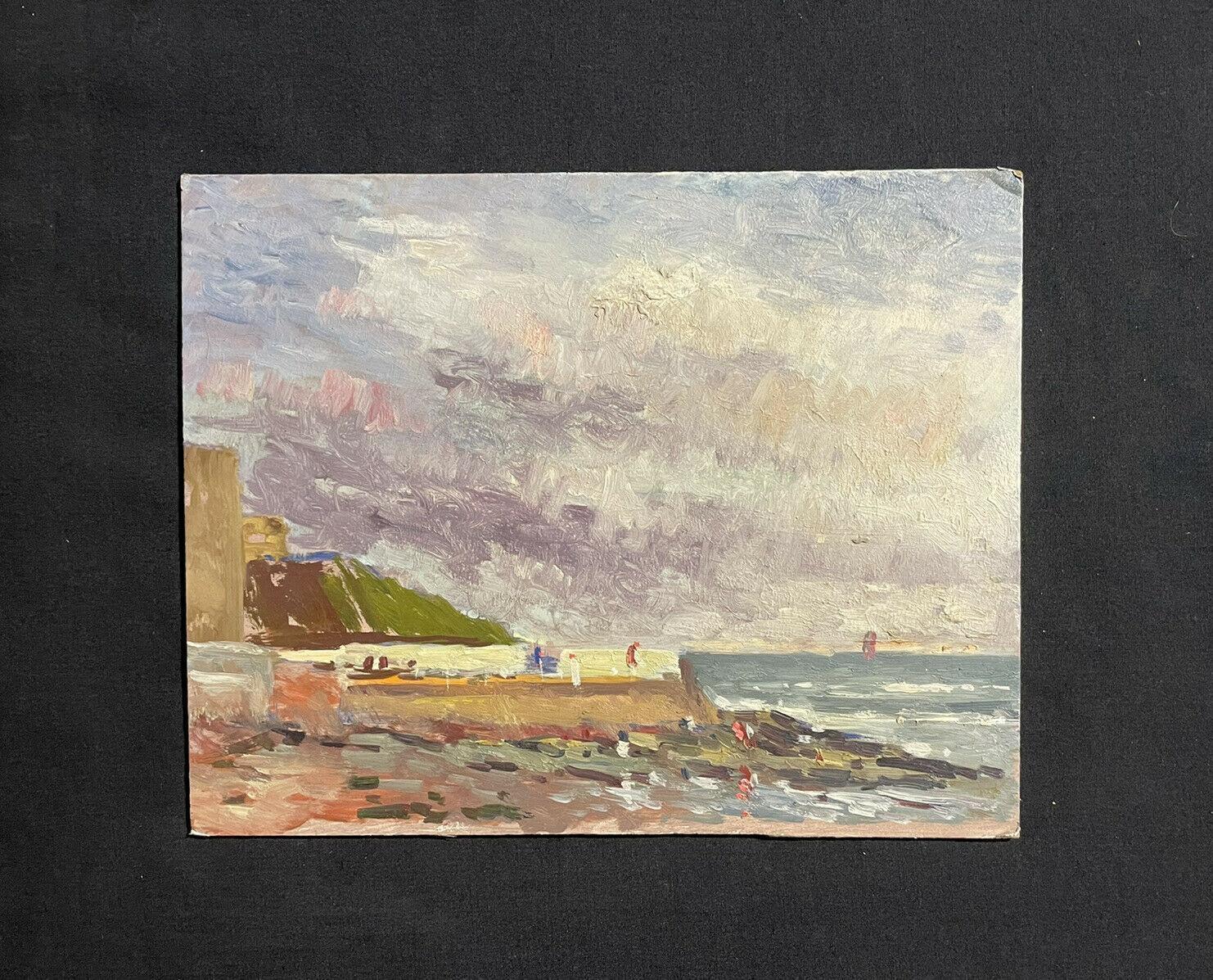 Maurice Mazeilie, huile impressionniste français, vue de la plage océanique et de la côte - Beige Landscape Painting par Unknown