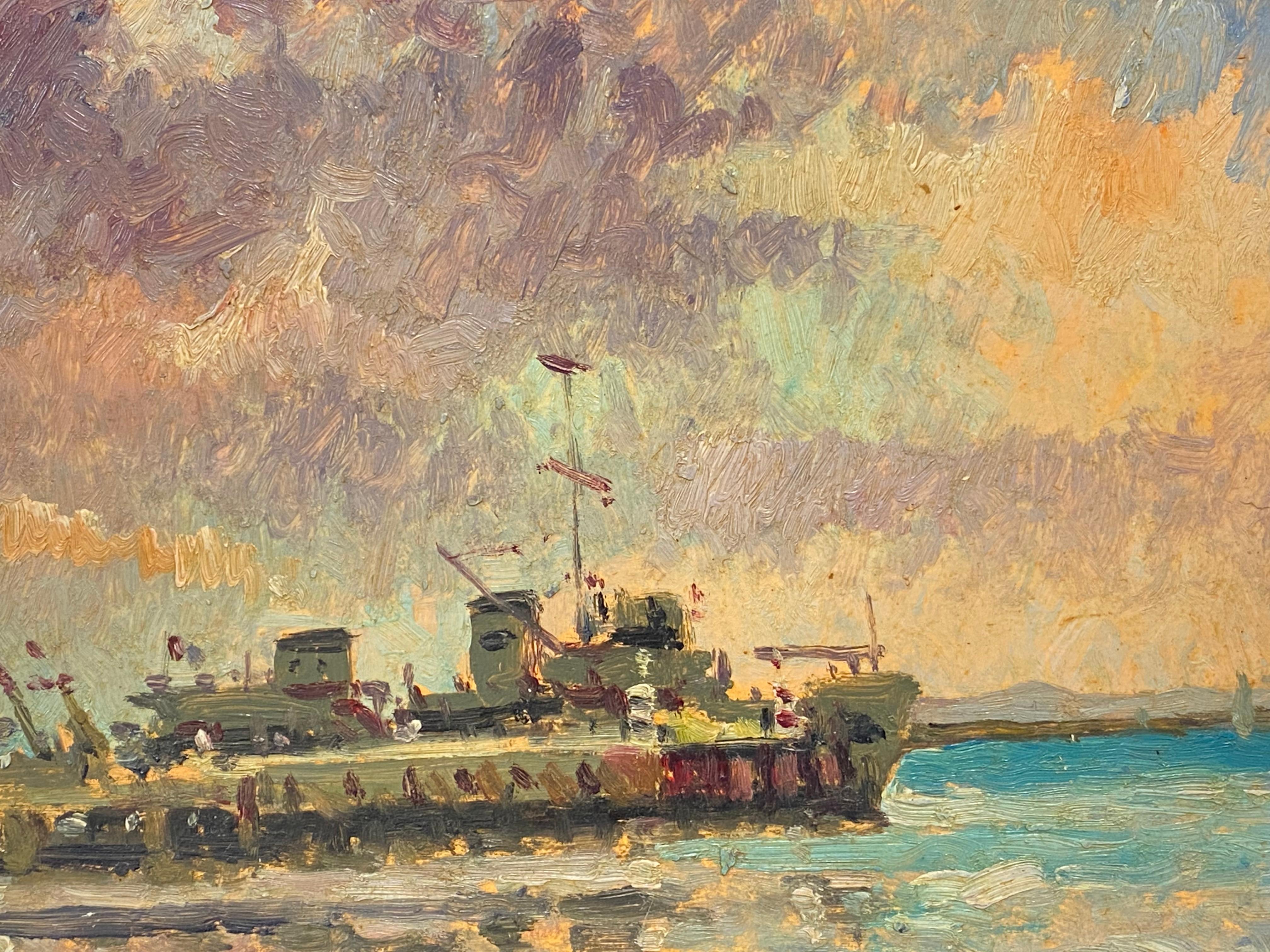 Maurice Mazeilie, óleo impresionista francés, Puerto marítimo - Painting de Unknown