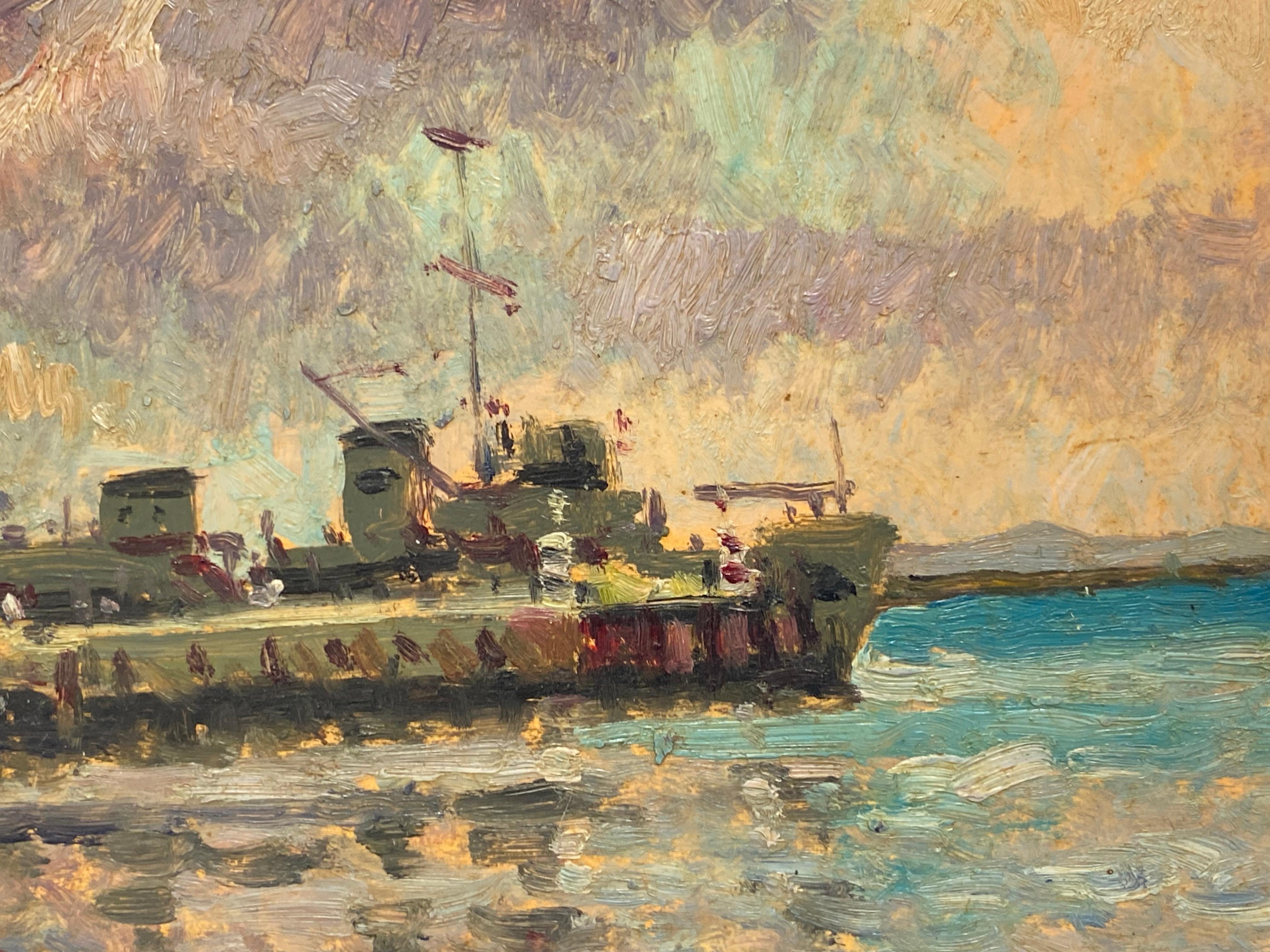 Maurice Mazeilie, óleo impresionista francés, Puerto marítimo en venta 1
