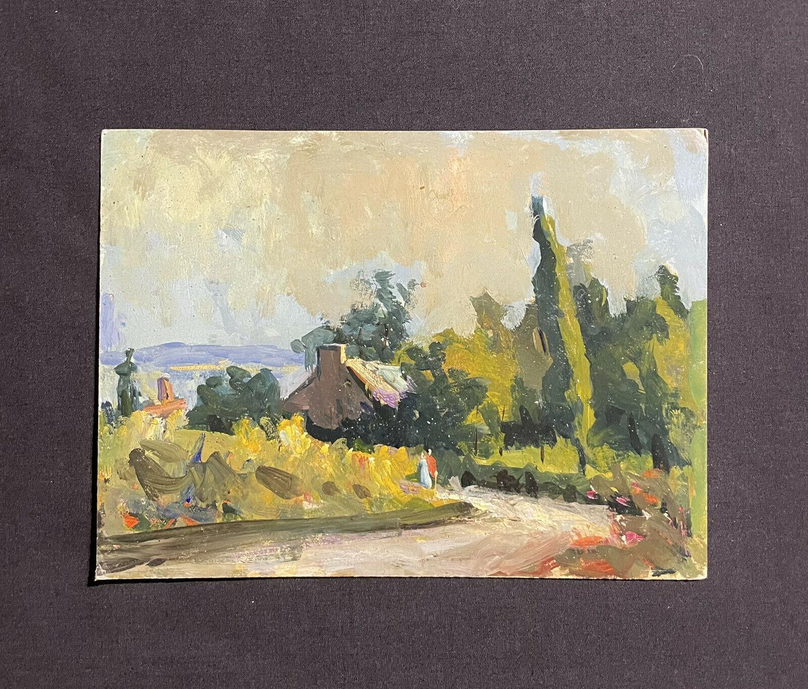 Maurice Mazeilie, French Impressionist Oil, Summer Country Lane with Cottage - Painting by Unknown