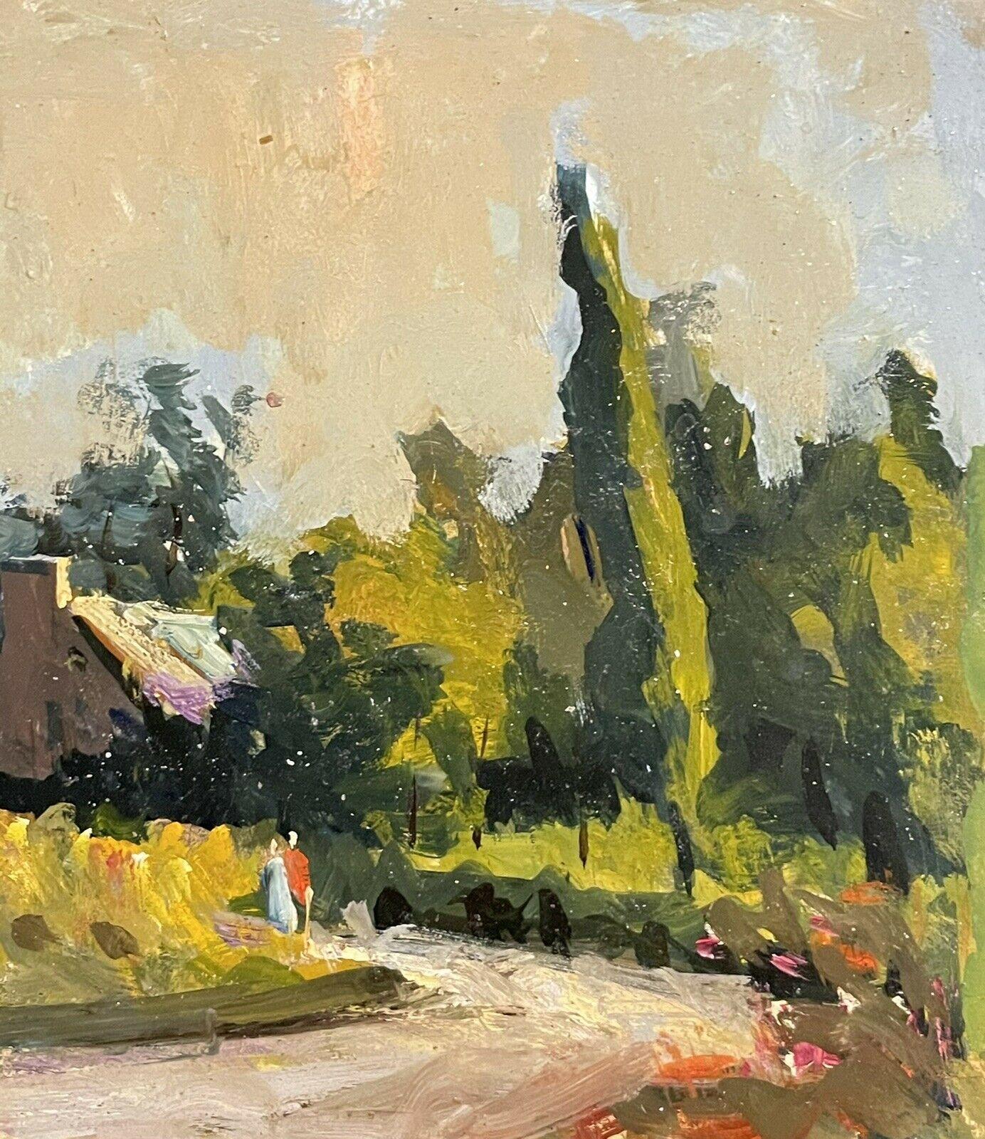 Maurice Mazeilie, French Impressionist Oil, Summer Country Lane with Cottage - Beige Landscape Painting by Unknown