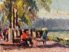 Maurice Mazeilie, olio firmato da un impressionista francese, Figure in riva al mare