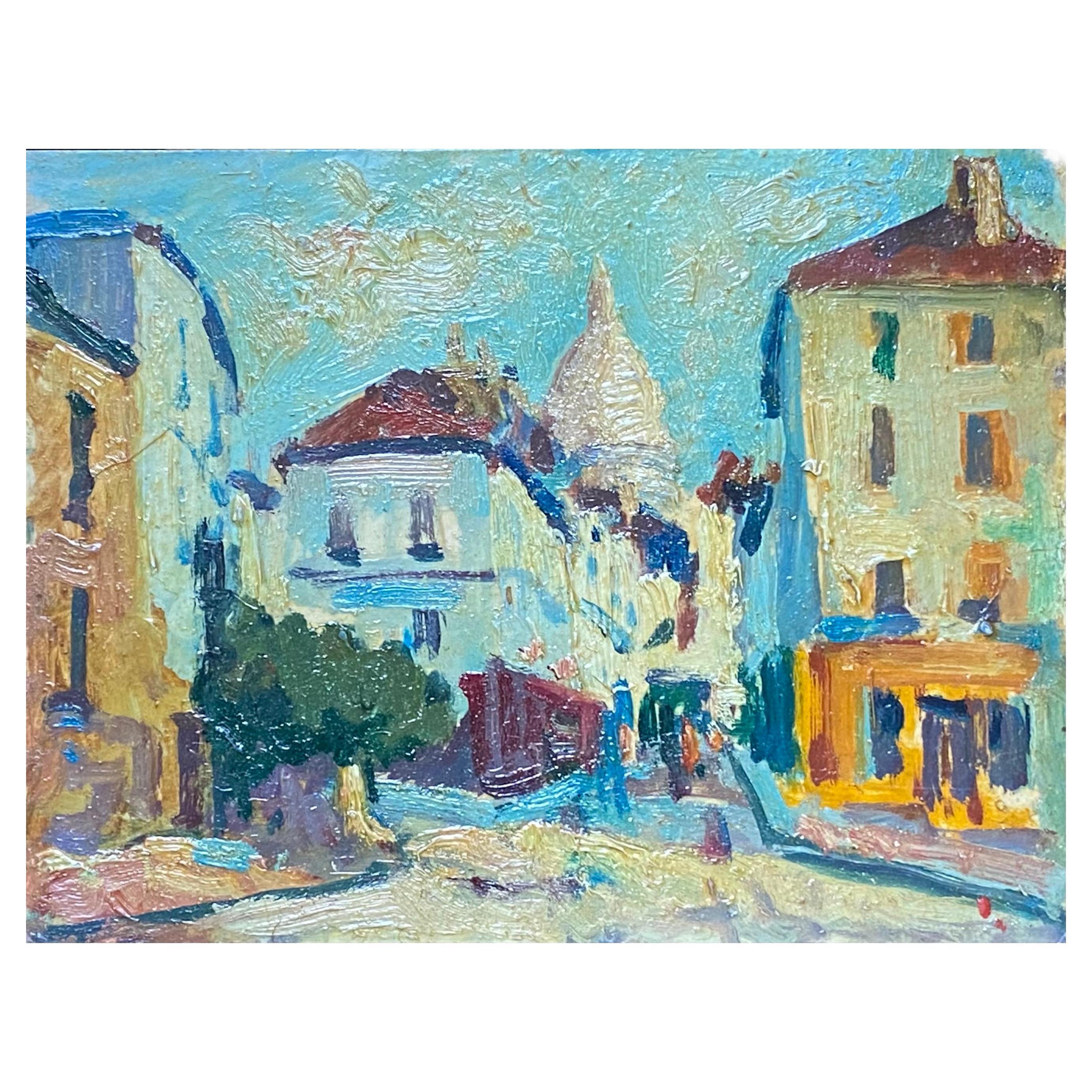 Landscape Painting Unknown - Maurice Mazeilie, Impressionniste français Huile signée, Montmartre Paris Sacre Co