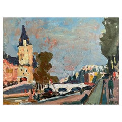 Maurice Mazeilie, Impressionniste français Huile signée, Vue de Paris sur la Seine