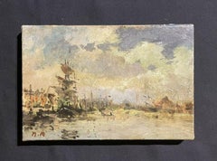 Maurice Mazeilie French Impressionist Signed Oil, Tall Ship in French Harbour