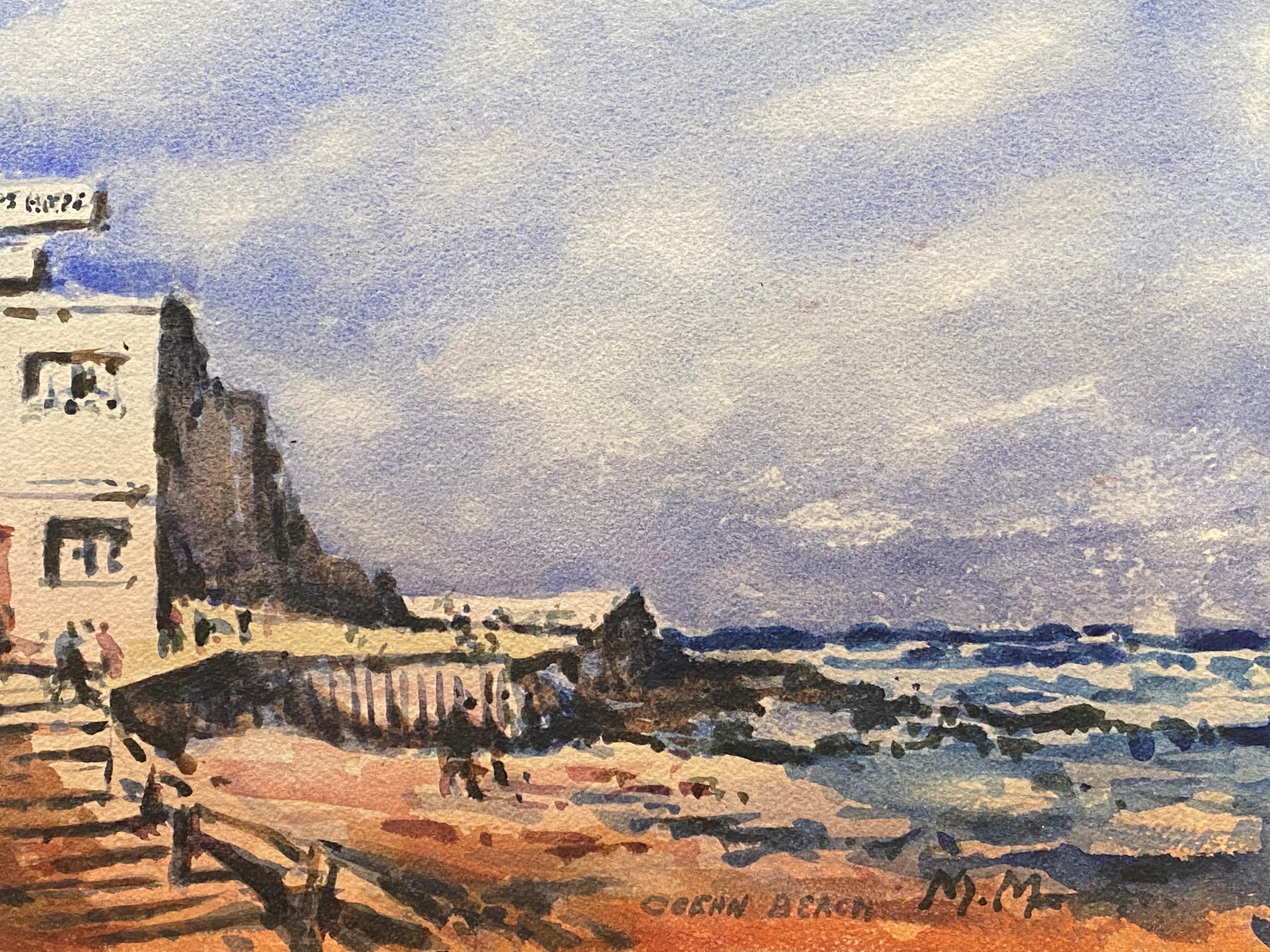 Maurice Mazeilie- Französisch Impressionist signiert Aquarell - Ocean Beach (Grau), Landscape Painting, von Unknown