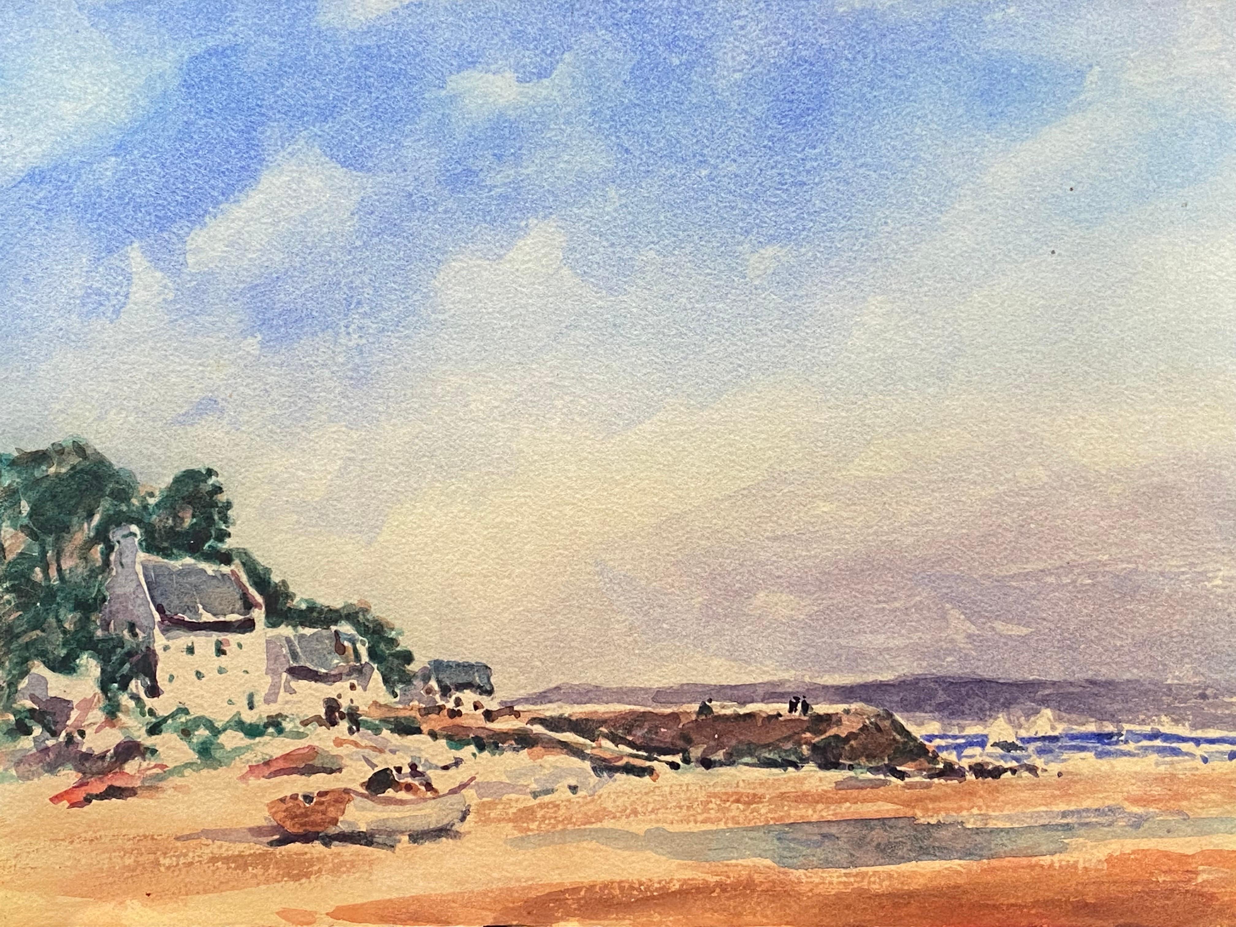 Maurice Mazeilie- Französischer Impressionist Aquarell - am Ufer (Beige), Landscape Painting, von Unknown