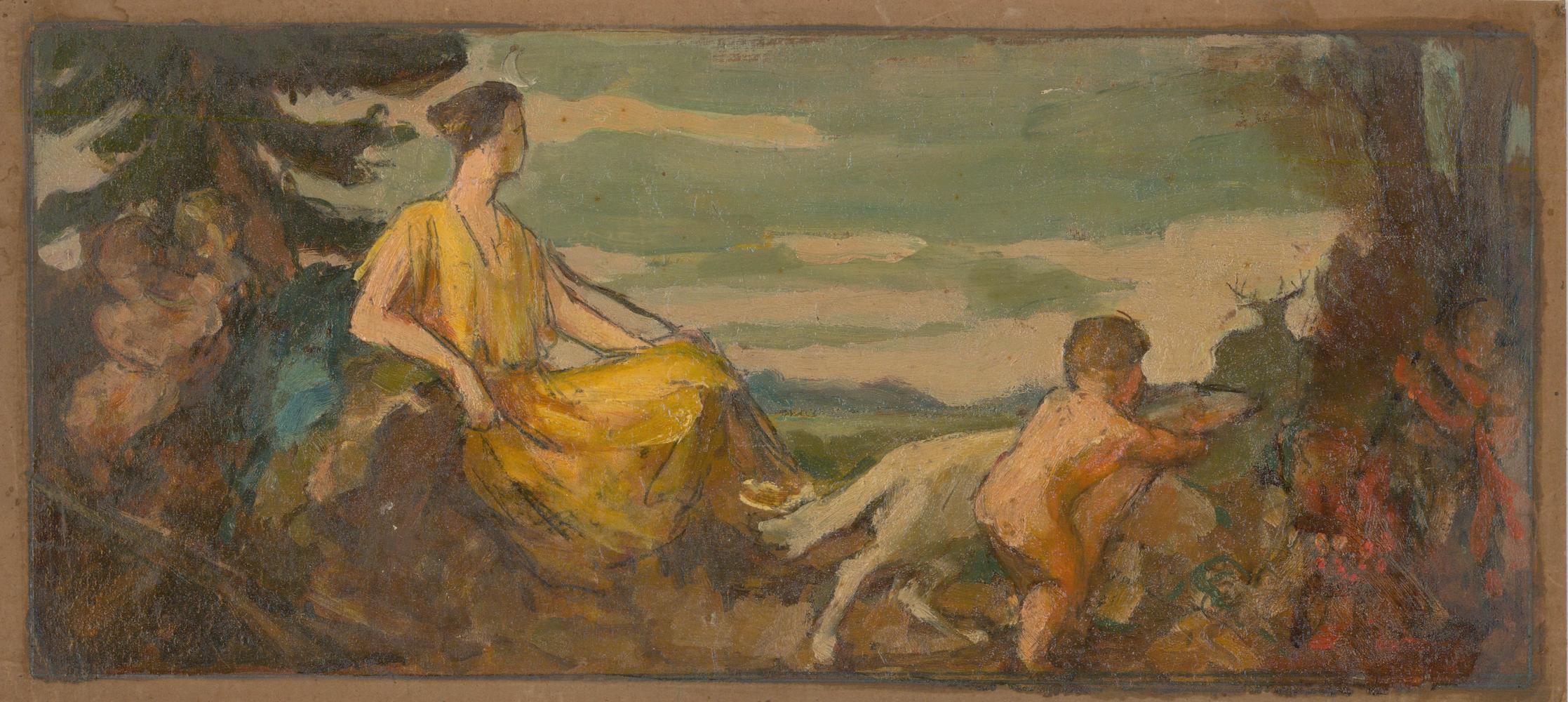 Maurice Rufin (1880-1966) - Mid 20th Century Oil, Sketch for a Decorative Panel - Painting by Unknown