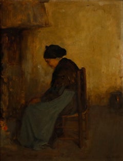 Maurice Vergeaud  - Late 19th Century Oil, By the Fire