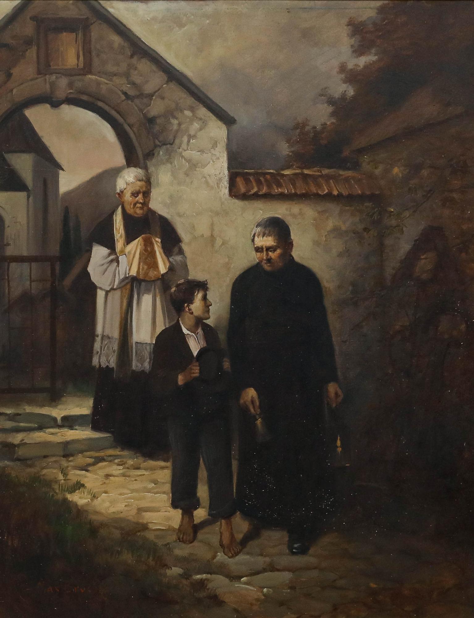 Max Bruck después de Adolf Lüben - Óleo enmarcado del siglo XX, Llamada para la cena