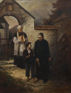 Max Bruck After Adolf Lüben - Framed 20th Century Oil, Calling for Supper