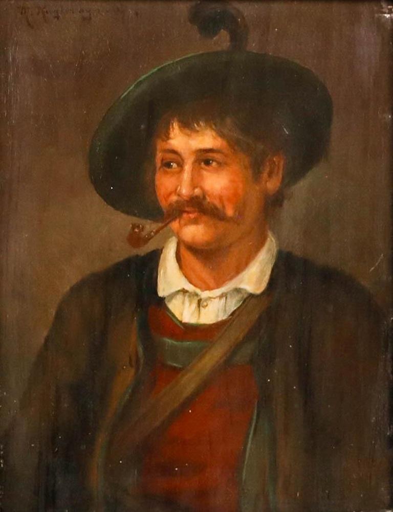 Max Kuglmayr (1863-c.1930) - 1907 Oil, Portrait of a Man Smoking a Pipe - Painting by Unknown