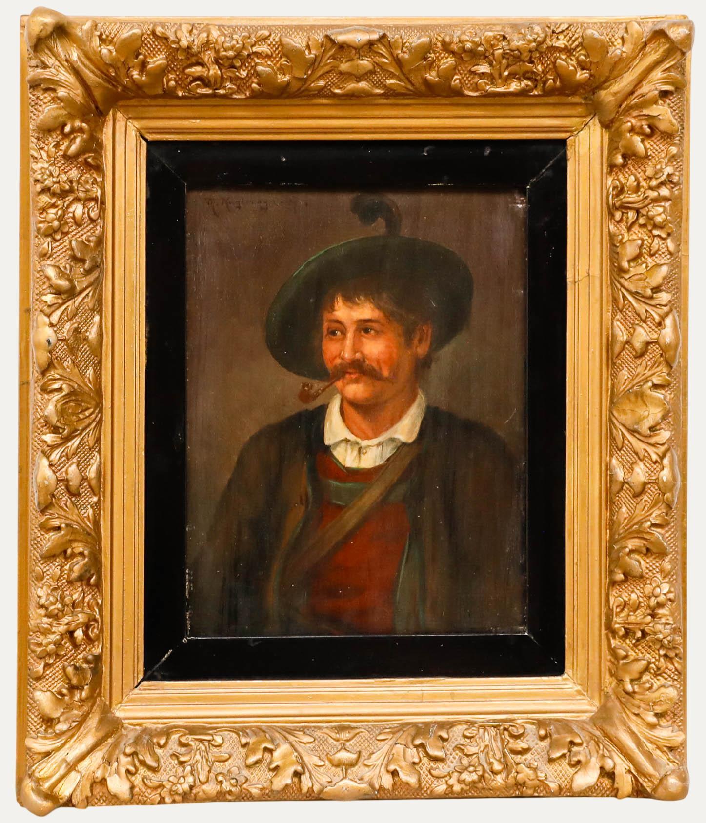 Unknown Portrait Painting - Max Kuglmayr (1863-c.1930) - 1907 Oil, Portrait of a Man Smoking a Pipe