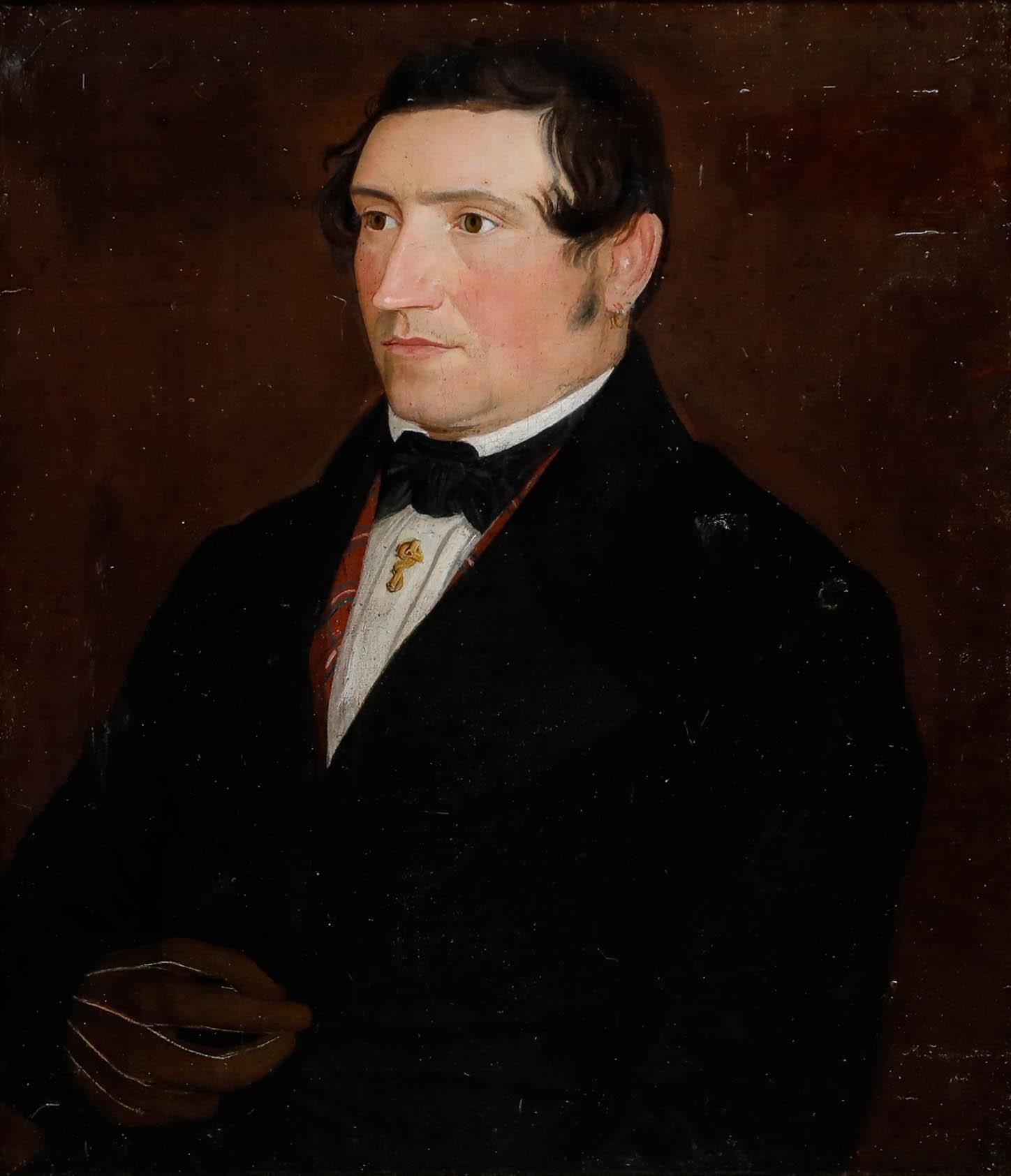 Max Zinsmeister - Biedermeier School 1840 Oil, Portrait of A Gentleman - Painting by Unknown