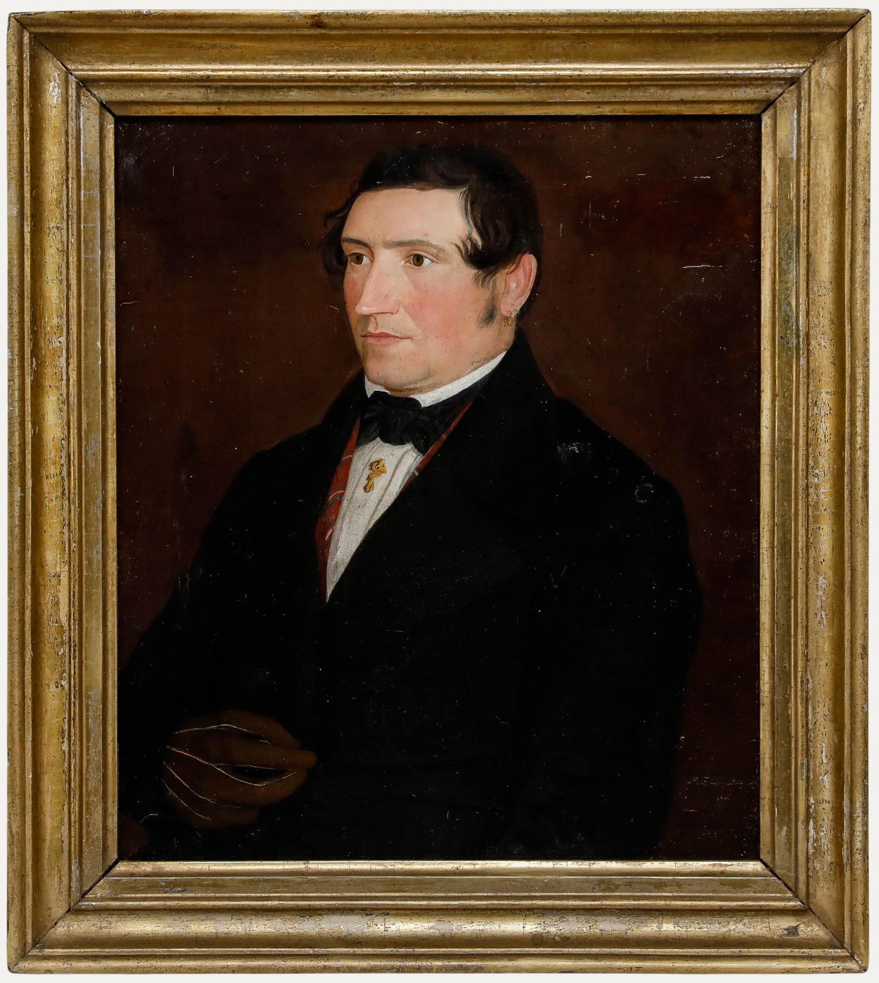 Unknown Portrait Painting - Max Zinsmeister - Biedermeier School 1840 Oil, Portrait of A Gentleman