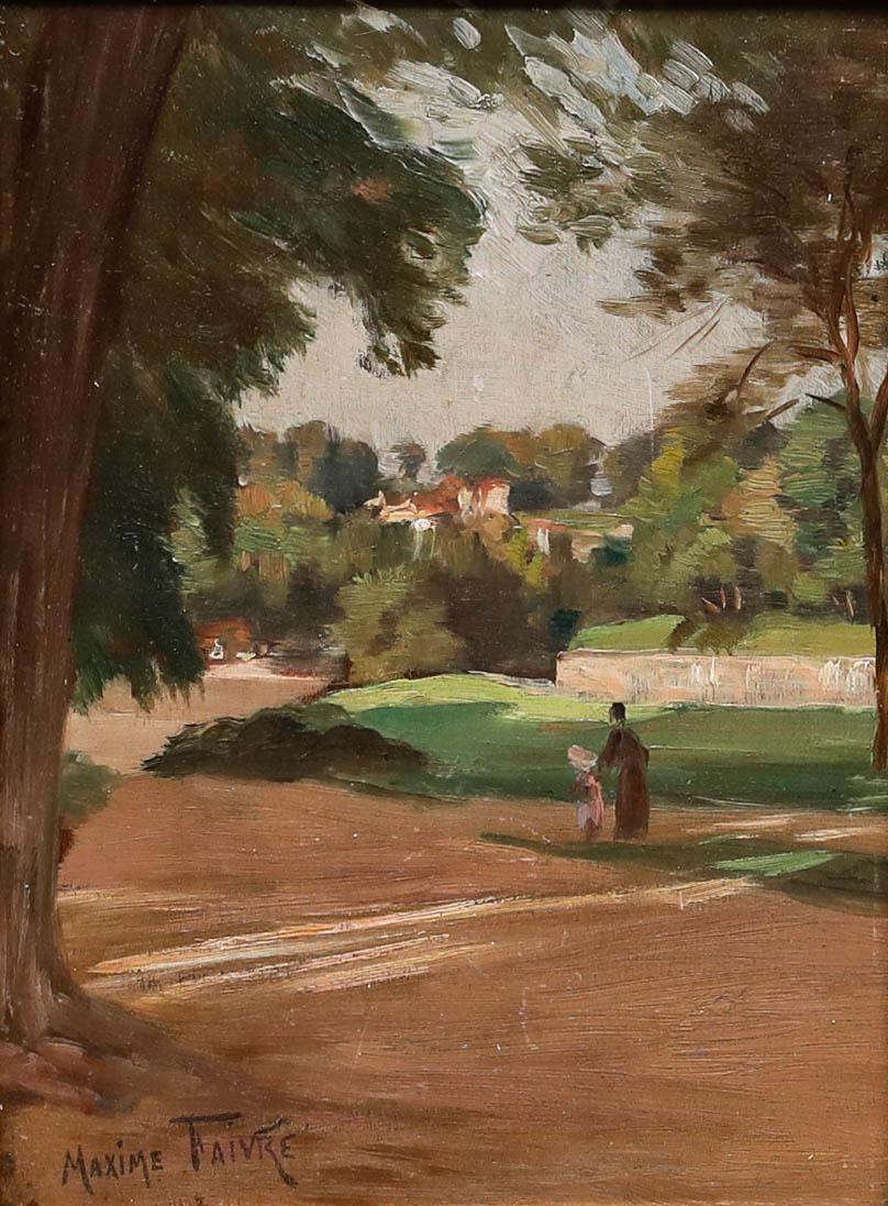 Maxime Leon Faivre (1856-1914) - Öl aus dem späten 19. Jahrhundert, Ein Spaziergang im Park – Painting von Unknown