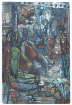 May Broadhurst Poynton - c.1955 Oil, Interior With Figures