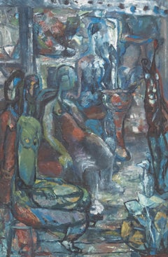 May Broadhurst Poynton – ca. 1955, Öl, Innenraum mit Figuren