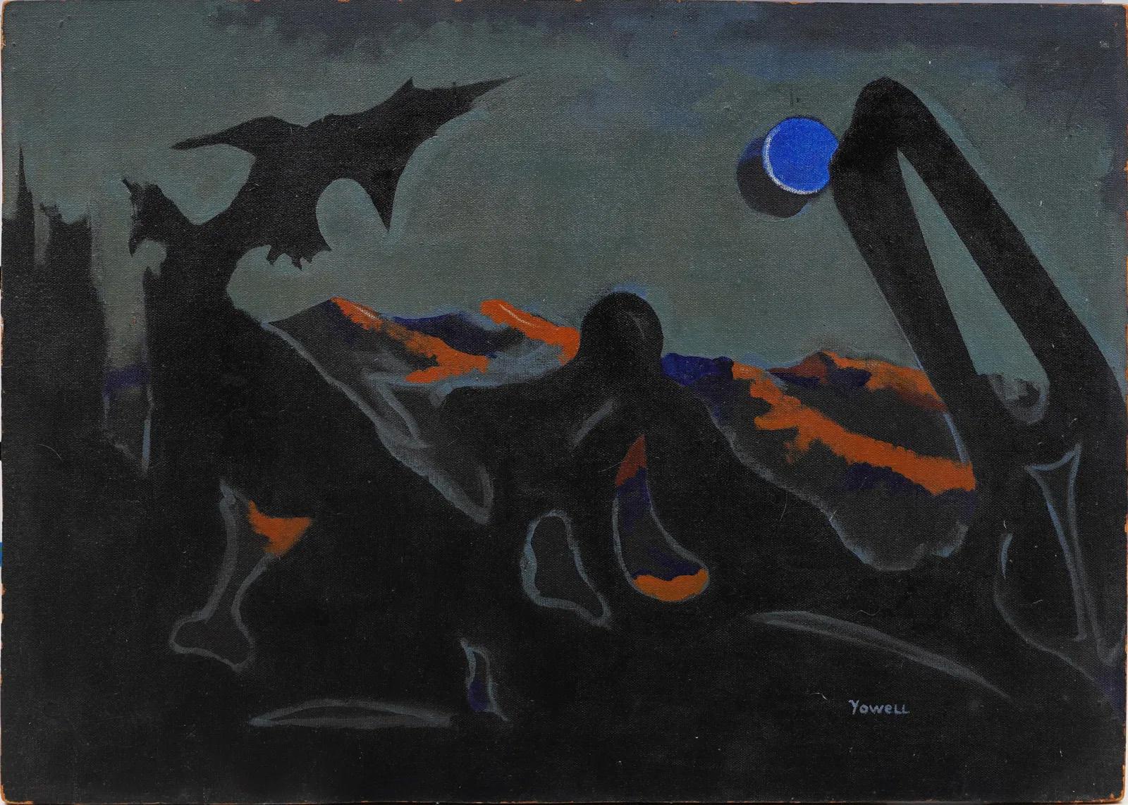 MCM Quadro modernista americano di grandi dimensioni Espressionismo astratto Surreale Pittura notturna - Painting di Unknown