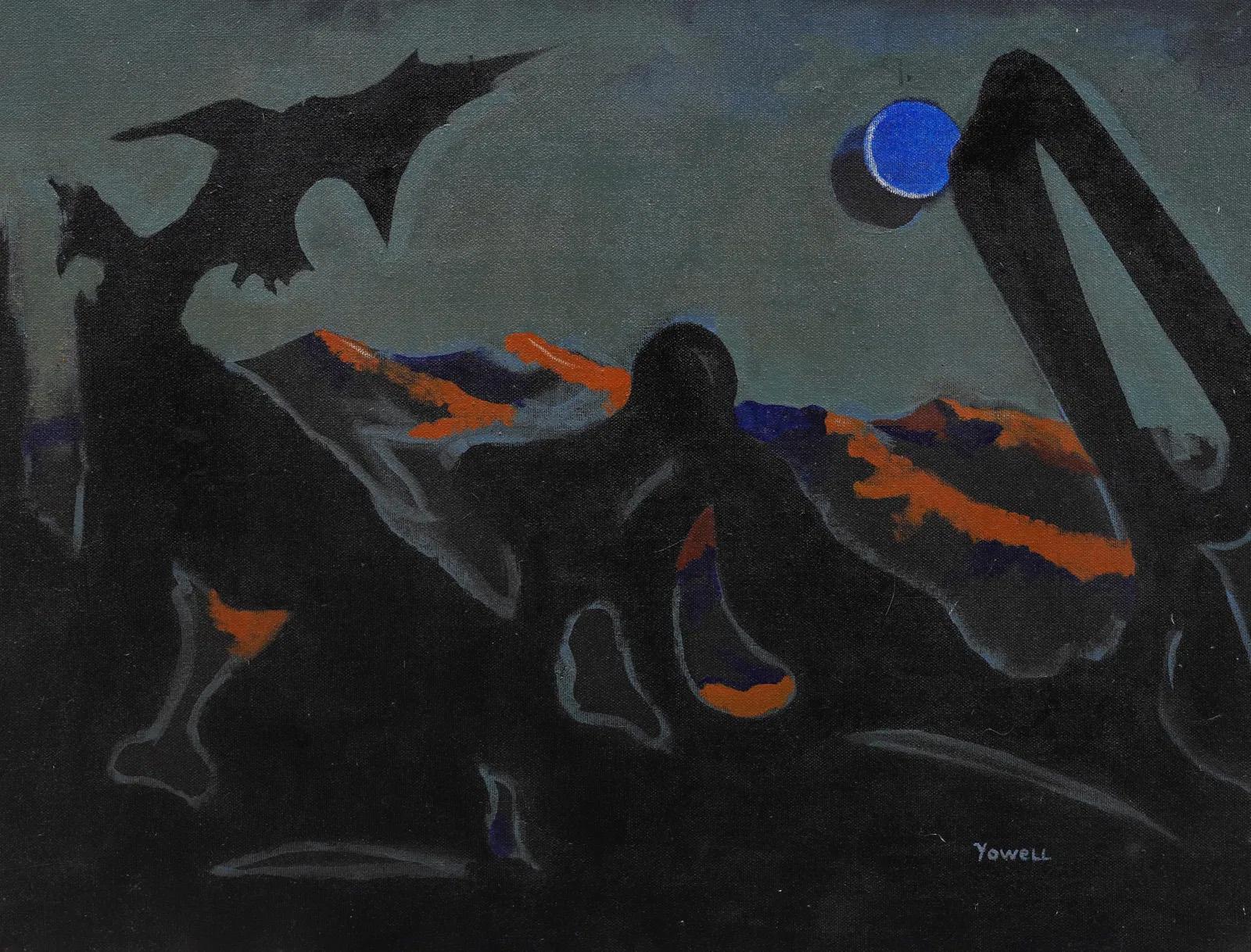 MCM Quadro modernista americano di grandi dimensioni Espressionismo astratto Surreale Pittura notturna - Painting Astratto di Unknown