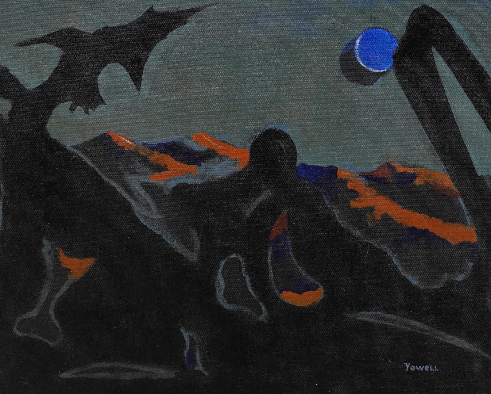 MCM Quadro modernista americano di grandi dimensioni Espressionismo astratto Surreale Pittura notturna - Landscape Painting Nero di Unknown