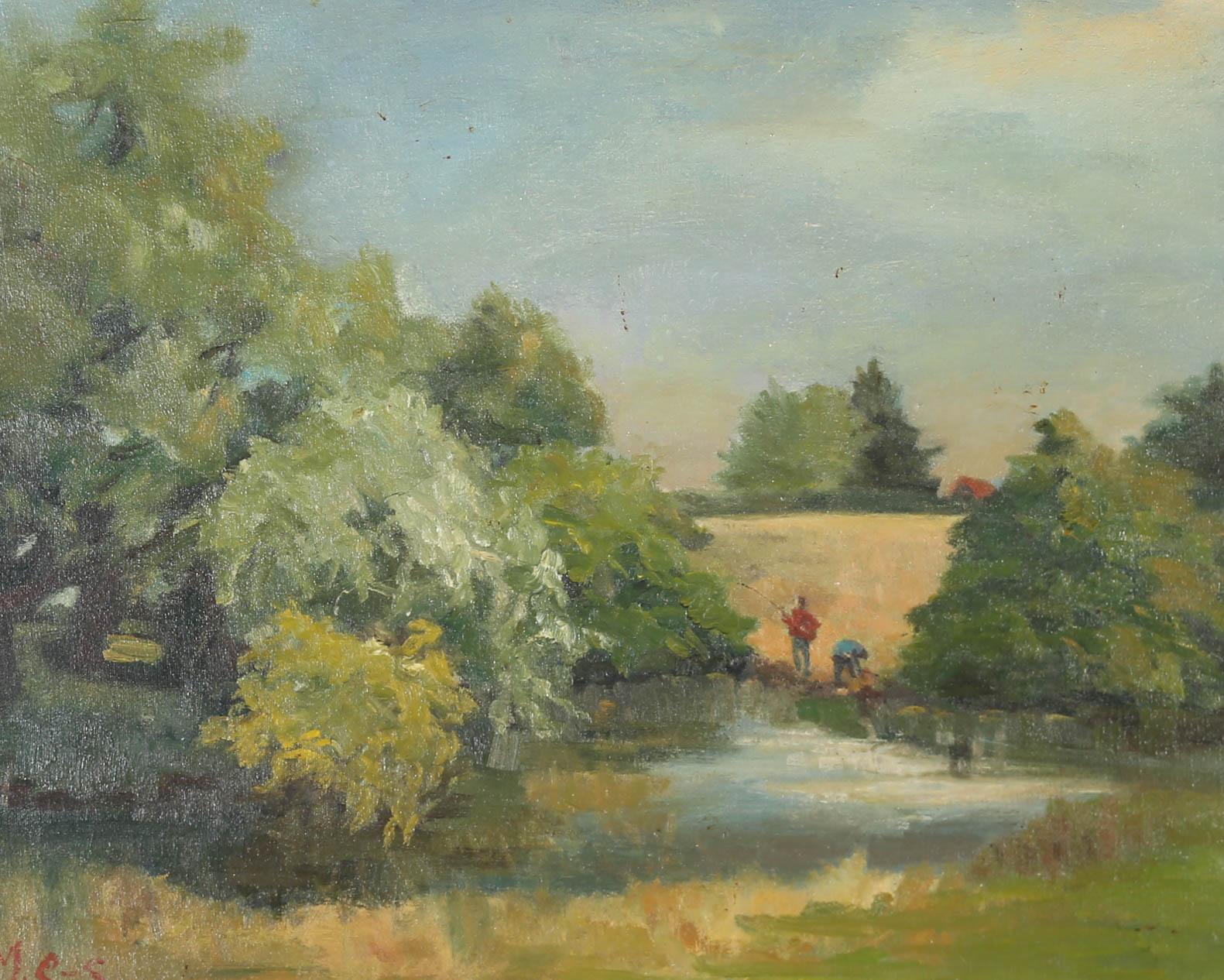 C.C.I. M. - Olio del 20° secolo incorniciato, Pesca sui campi retrostanti - Painting di Unknown