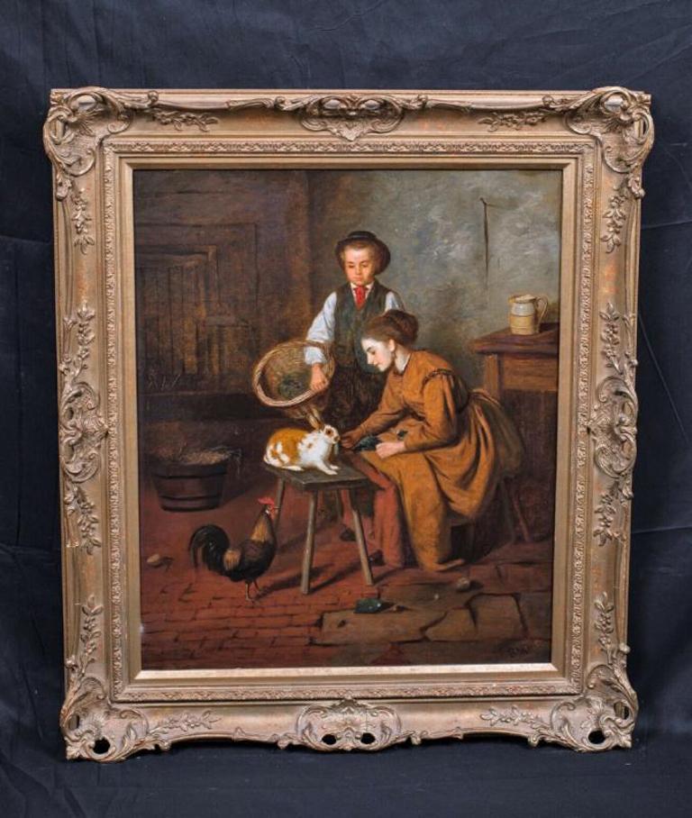 Mealtime, Nineteenth Century Signed Granges - Beautiful Interior Scene For Sale 1